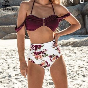 CUPSHE Off-Shoulder Push-Up, Floral Pattern High-Waisted Bikini Set NWT (L004)